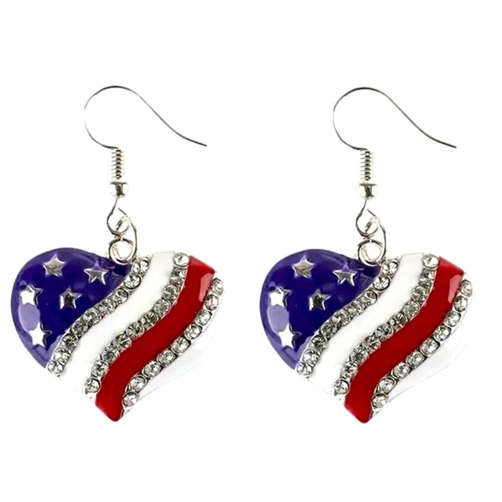 Patriotic Heart Earrings with Crystals